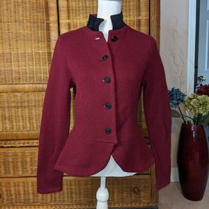 Ralph Lauren Burgundy Knit Jacket w/ Velvet Collar MEDIUM